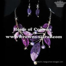 Alloy Diamond Fashion Necklace Sets With Purple Leaves